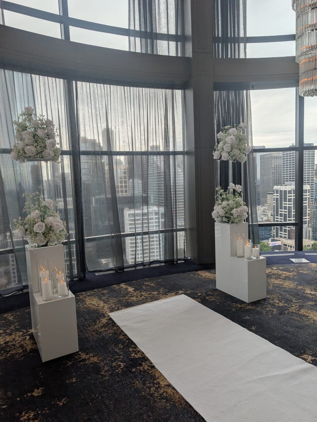 Church entrance ceremony styling with plinth and hydrangea